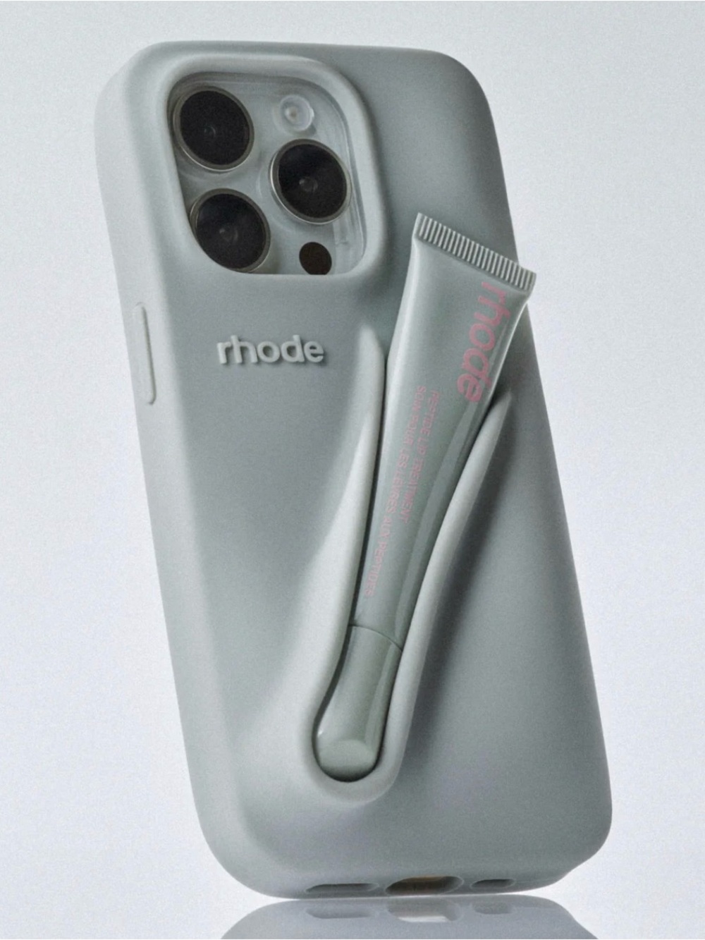 viral RHODE Silicone iPhone Case with peptide lip tint holder